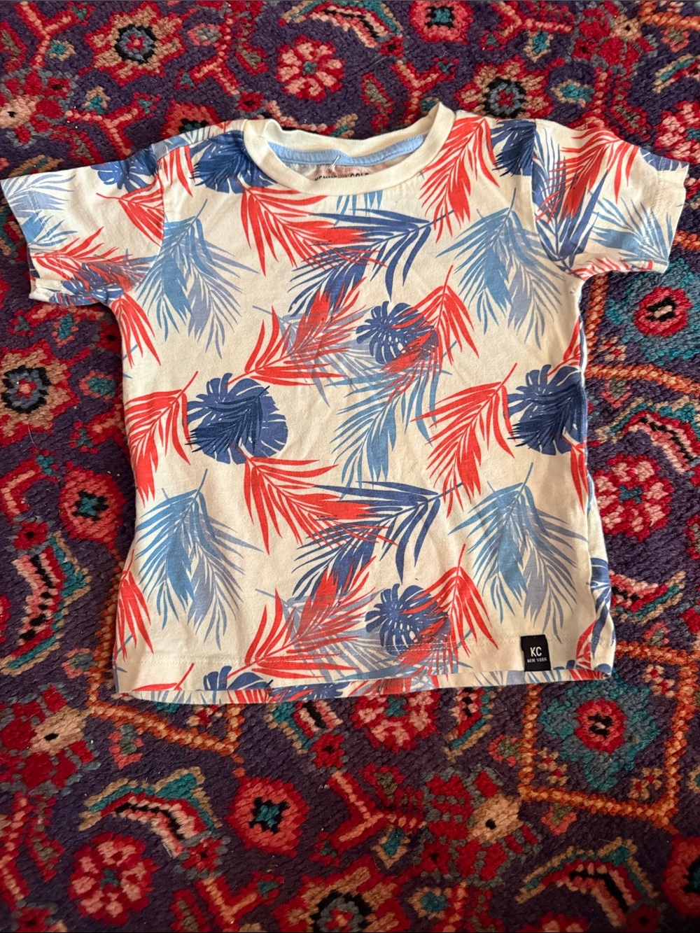 Kenneth Cole Kids Tropical Leaf Tee - Red & Blue on Cream